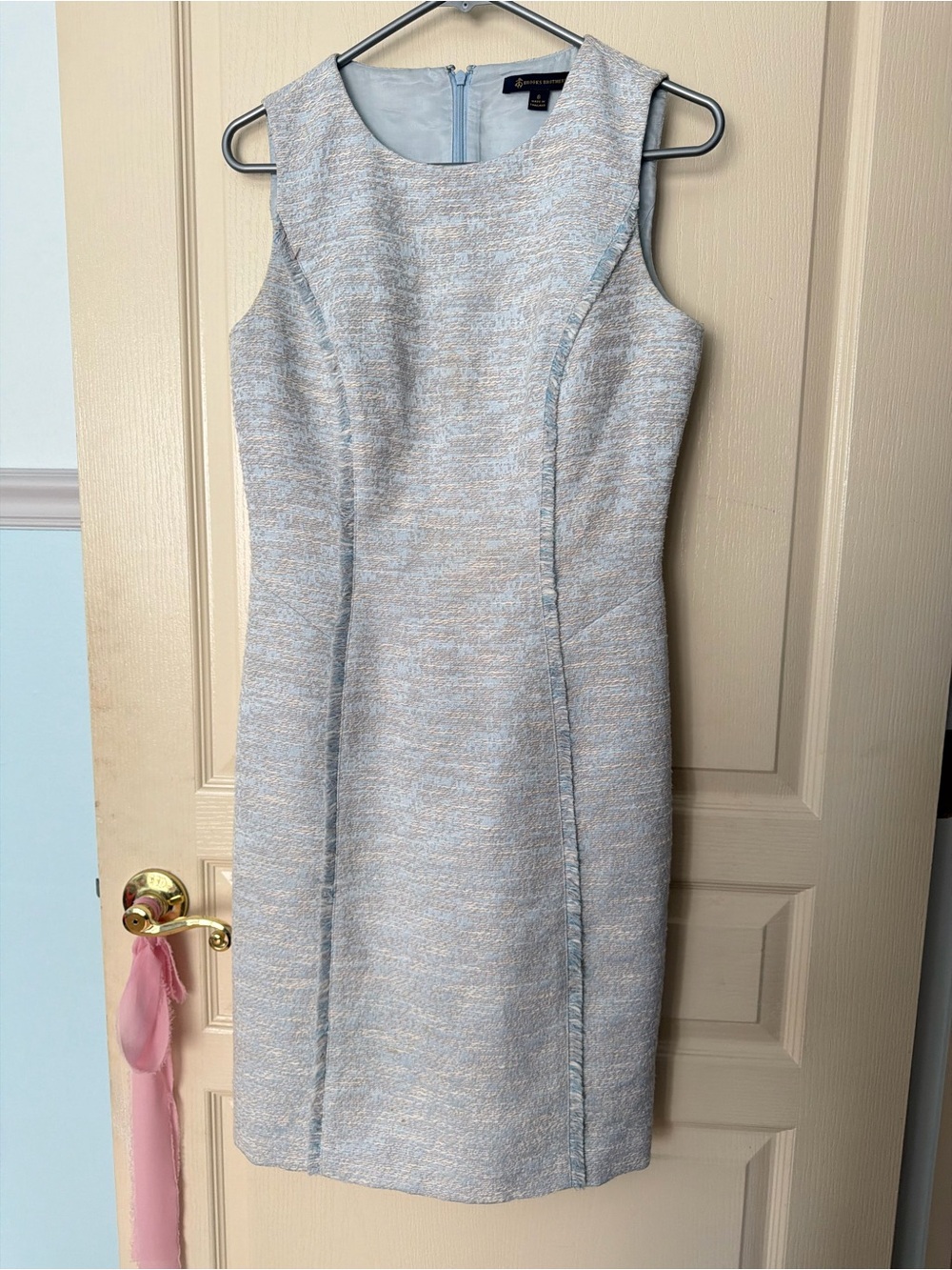 Brooks Brothers Light Blue and Cream Tweed Sleeveless Sheath Dress - Picture 6 of 9